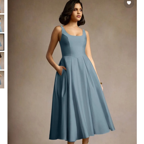 Olivia Powder Blue Midi Pleated Dress - Picture 3 of 5